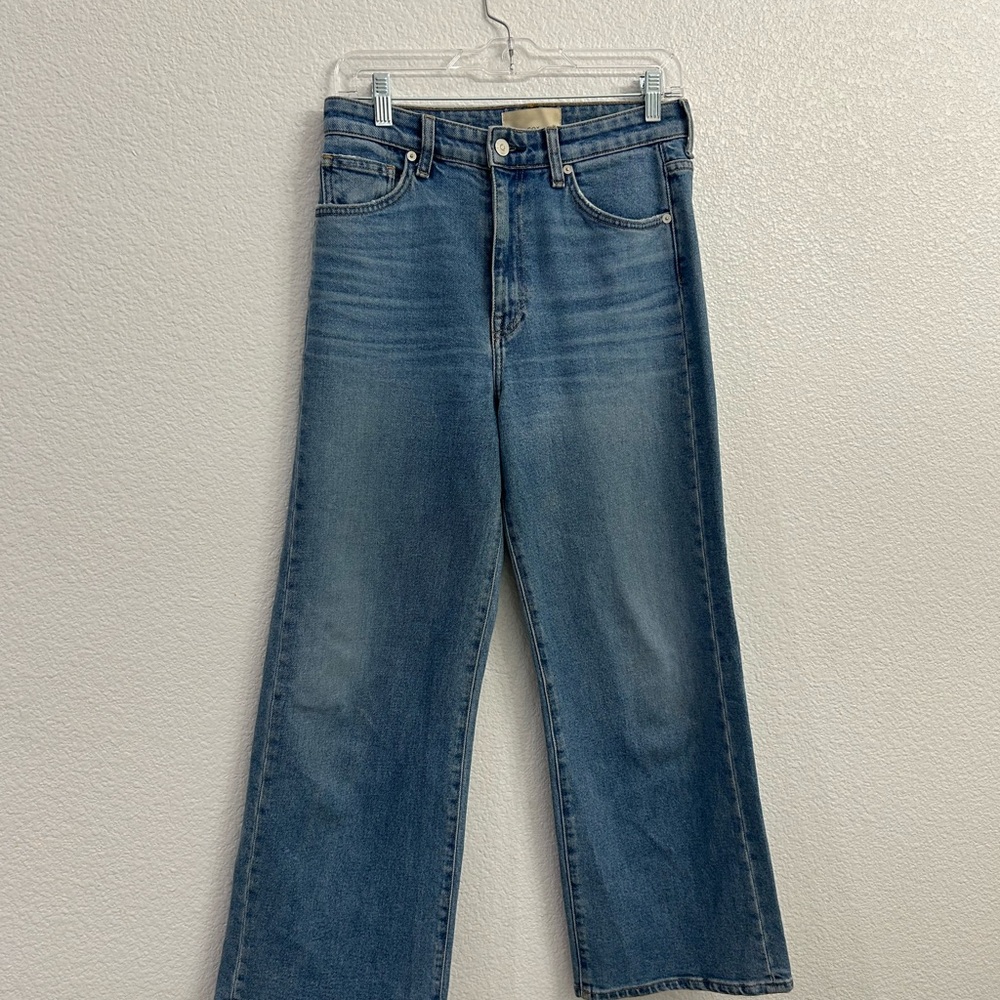 CQY 28 High Rise Anthropologie Classic Blue Denim Jeans Flare